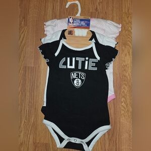 NBA Brooklyn Nets Baby Girl Bodysuit 3pc NWT 6-9M & 12M Cotton